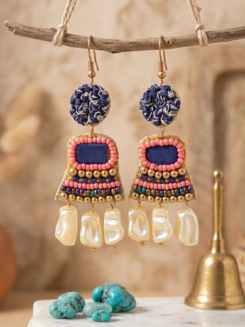 Beaded Statement Drop Earrings Handmade Indian Artisan Boho Chic Festival 3"